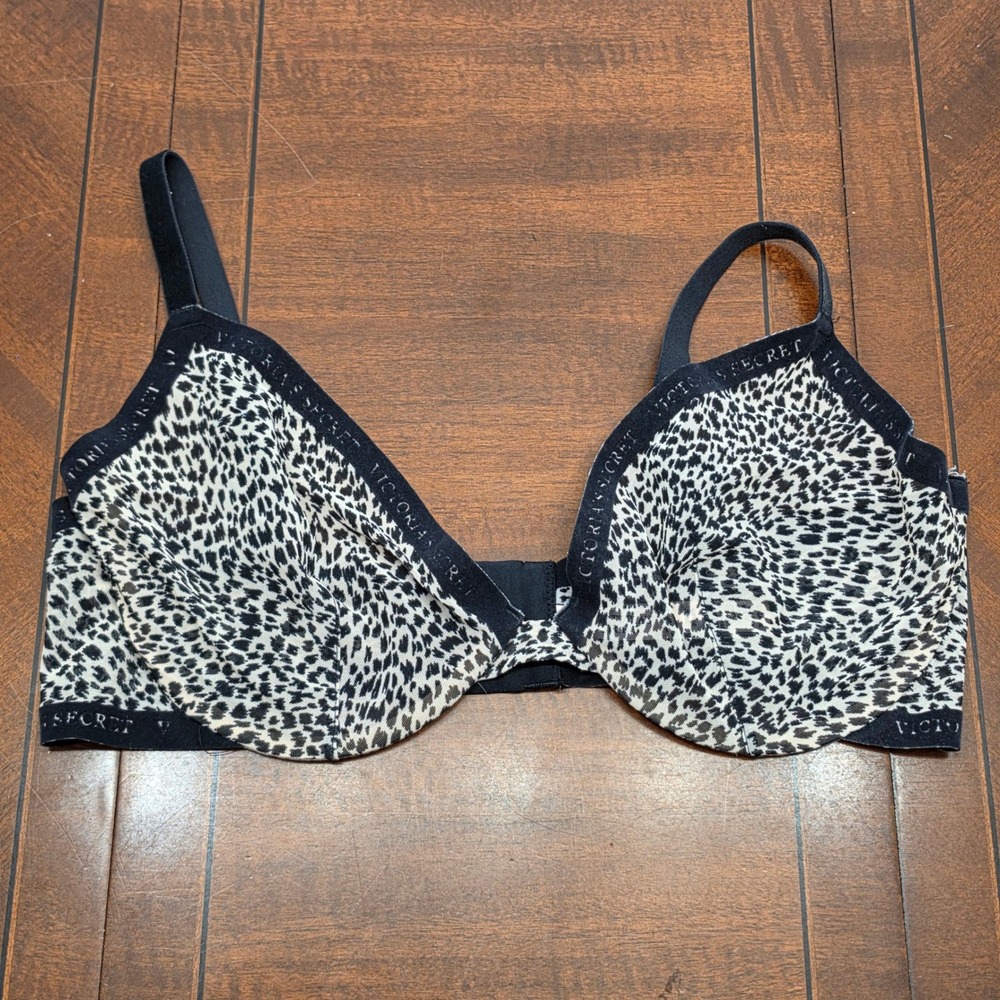 Victoria Secret Bralette Womens 38D Black White Leopard Underwire Logo Print